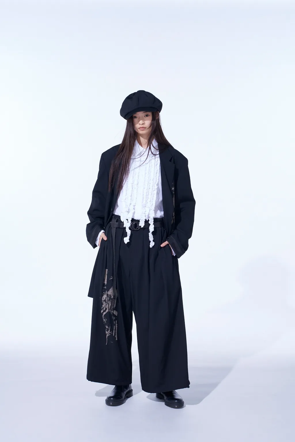 Washer Wool Gabardine Print Embroidery Balloon Pants