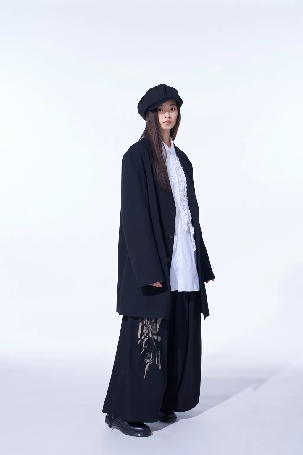 Washer Wool Gabardine Print Embroidery Balloon Pants