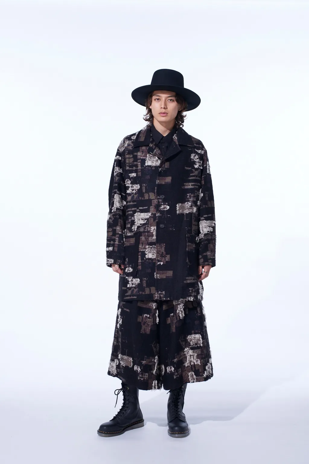 Patchwork Cut Jacquard Pocket Half Coat