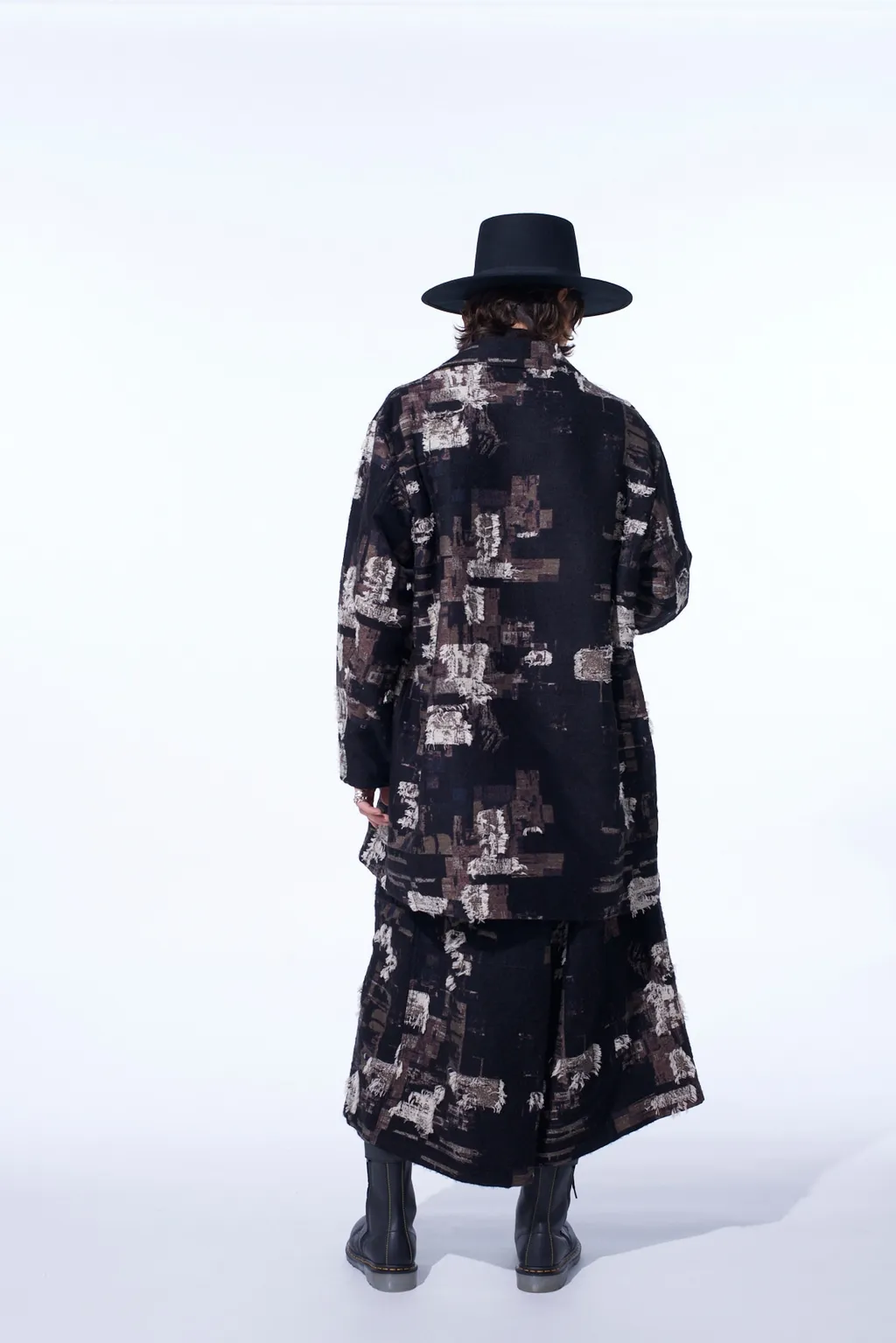 Patchwork Cut Jacquard Pocket Half Coat