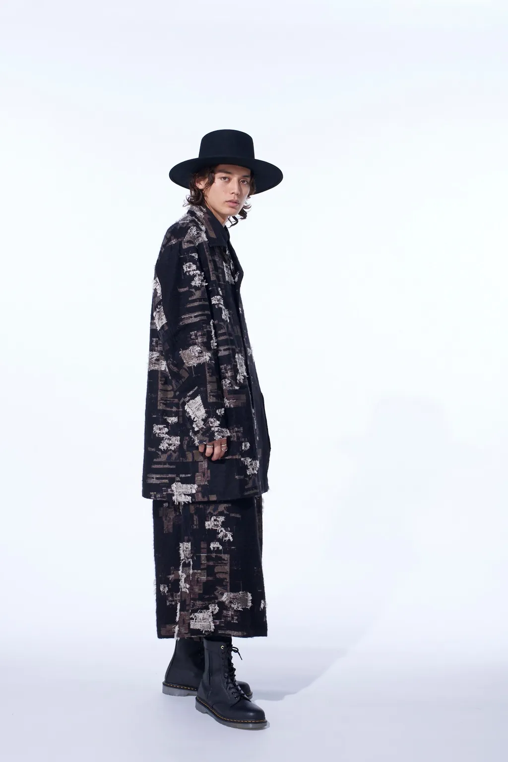 Patchwork Cut Jacquard Pocket Half Coat