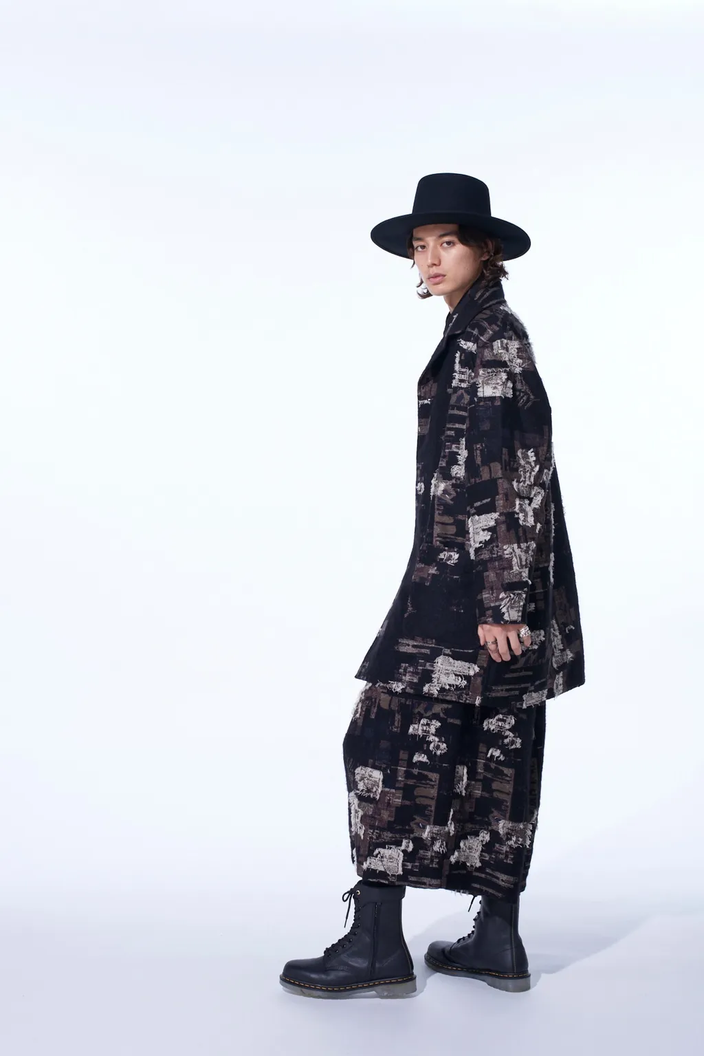Patchwork Cut Jacquard Pocket Half Coat