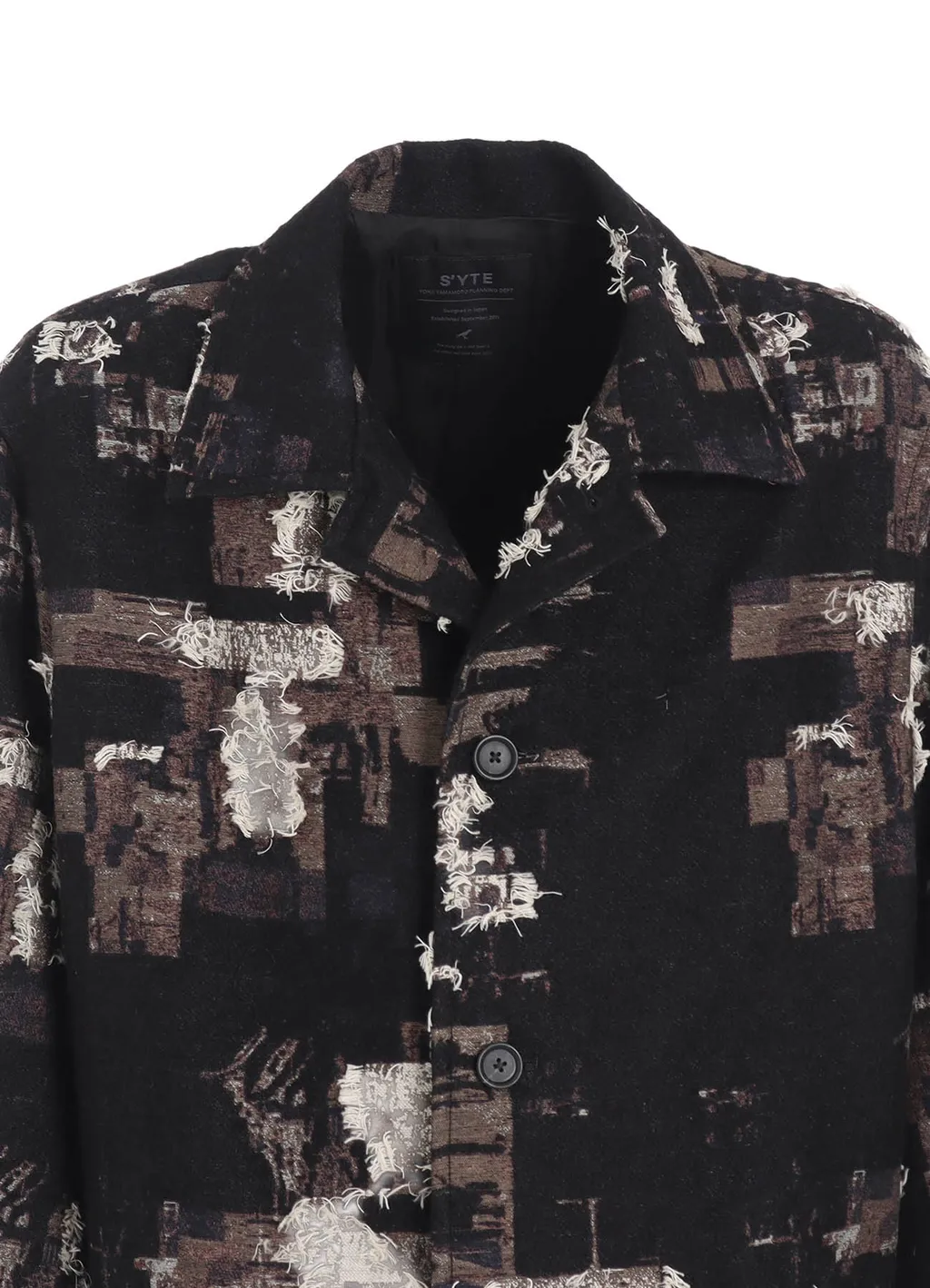 Patchwork Cut Jacquard Pocket Half Coat