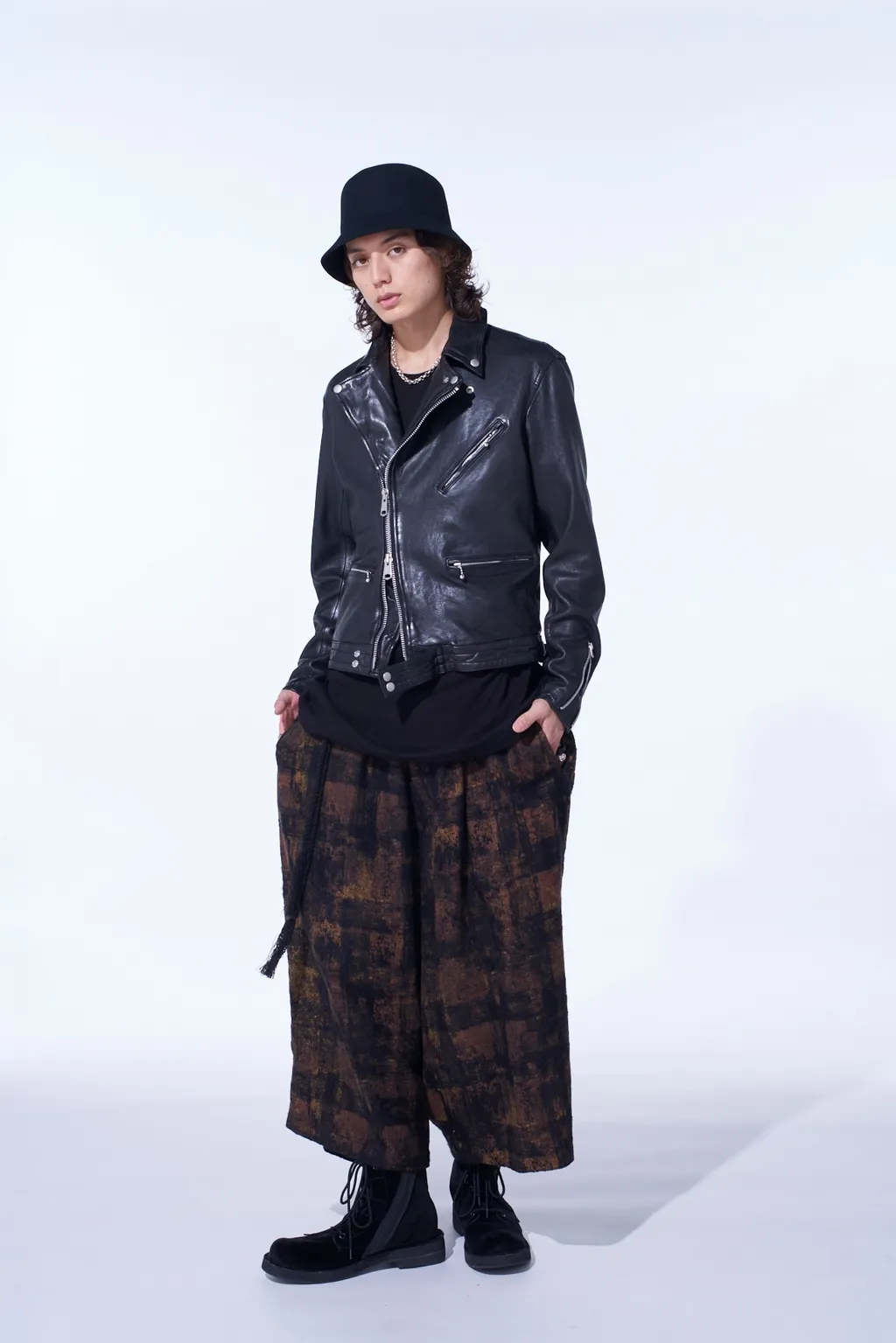 Check Jacquard Wide Sarouel Pants