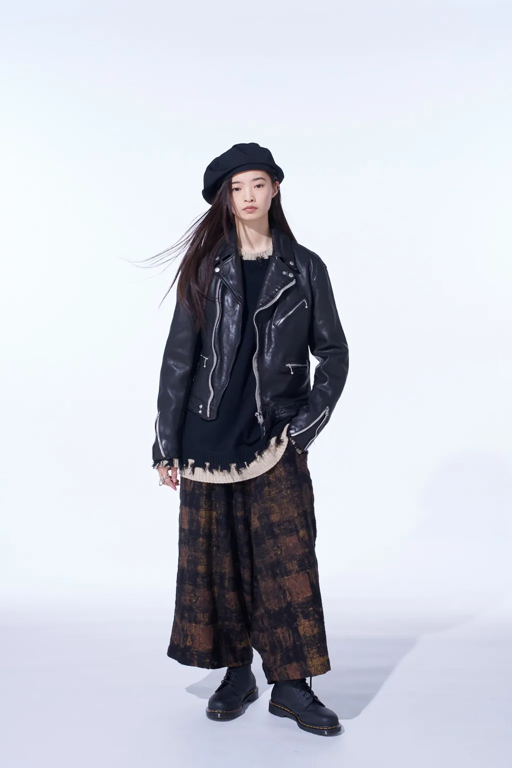 Check Jacquard Wide Sarouel Pants