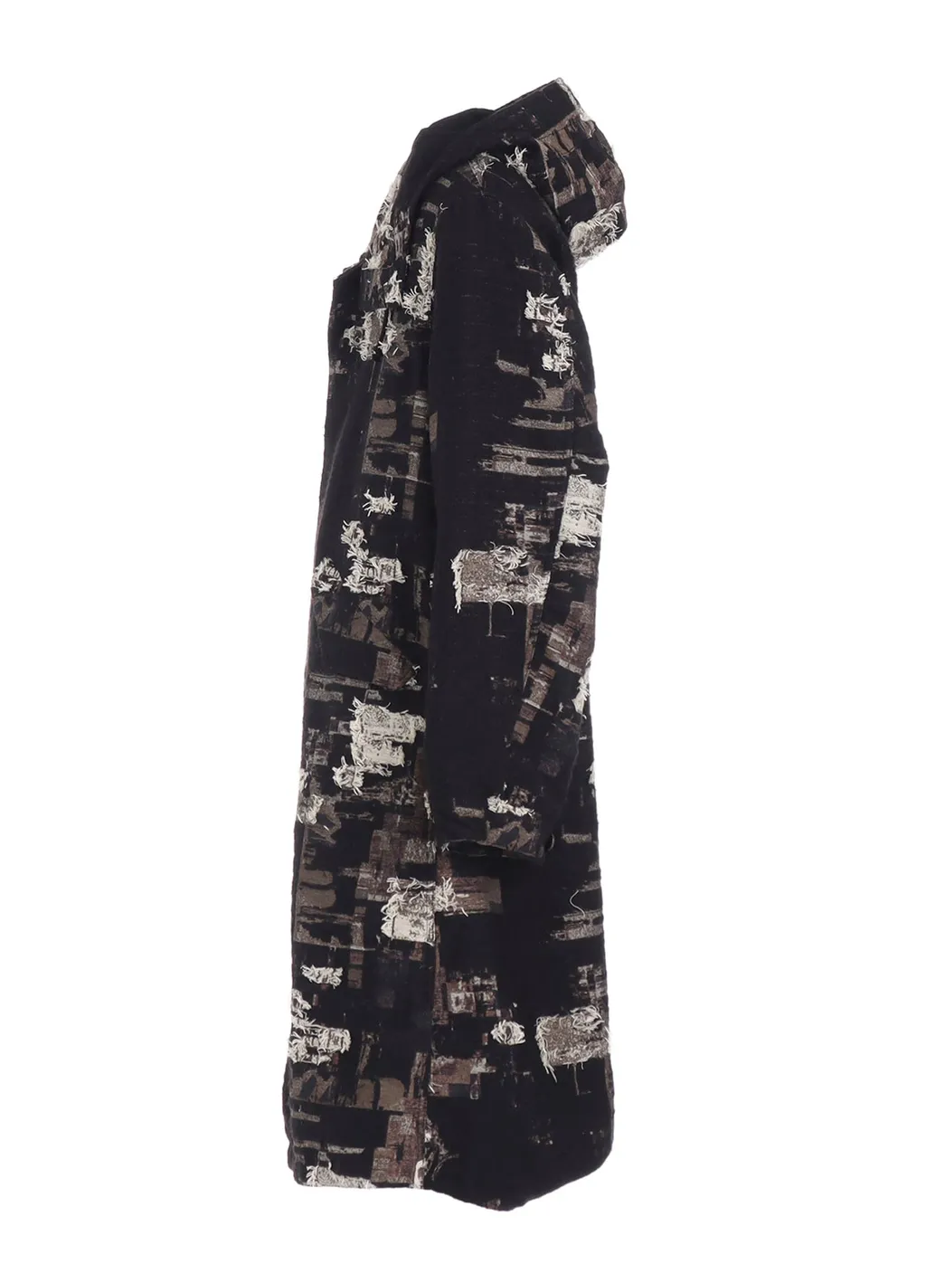 Patchwork Cut Jacquard Hooded Coat