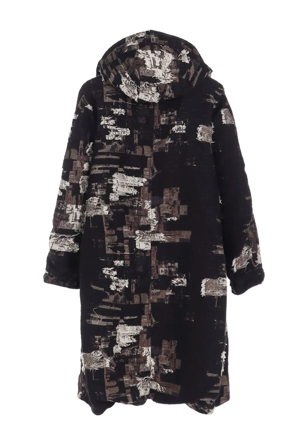 Patchwork Cut Jacquard Hooded Coat