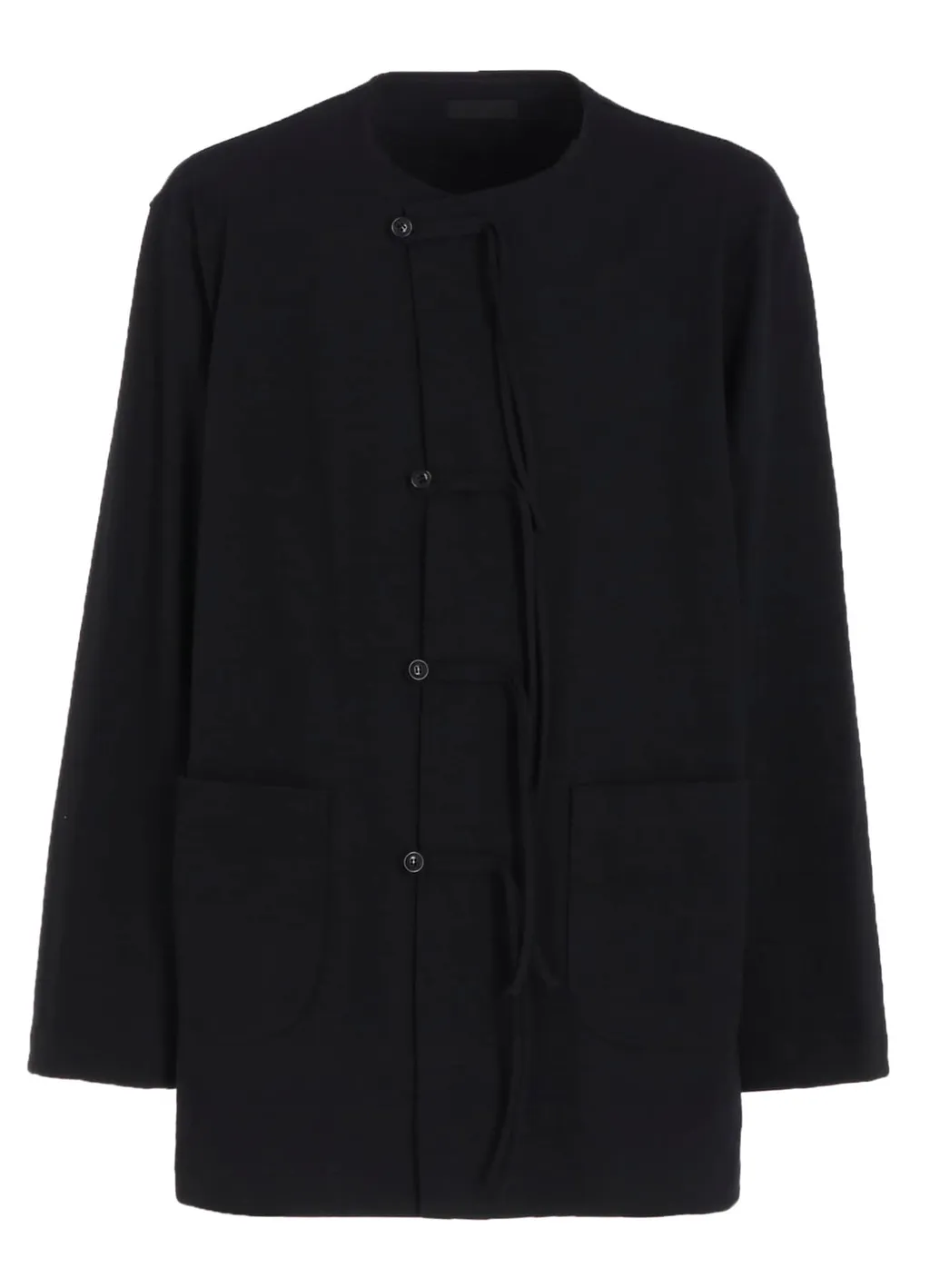 Cotton Jersey No-Collar Loop Cardigan