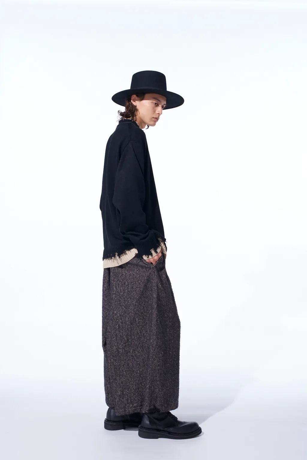 Brushed Twill Needle Punch Elastic Hakama Pants