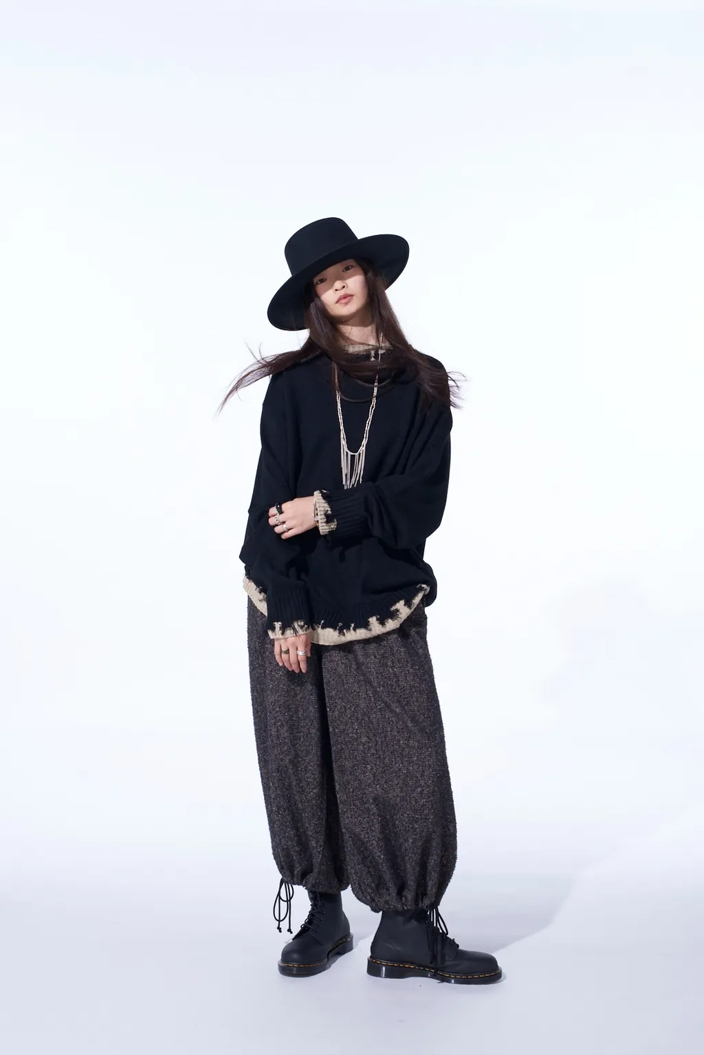 Brushed Twill Needle Punch Elastic Hakama Pants