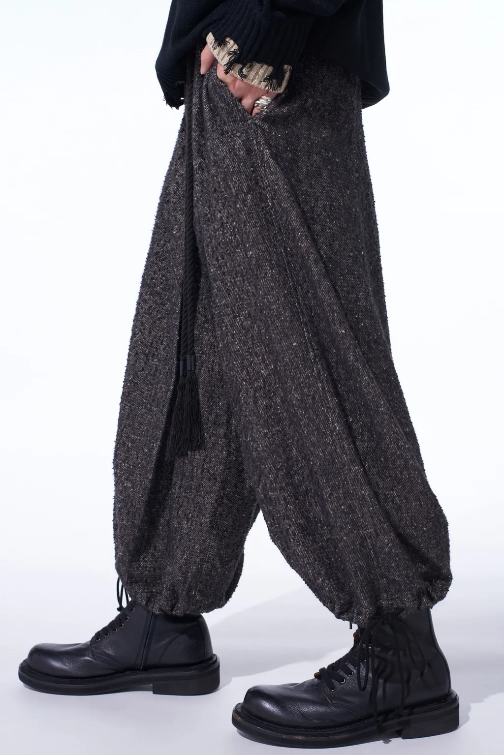 Brushed Twill Needle Punch Elastic Hakama Pants