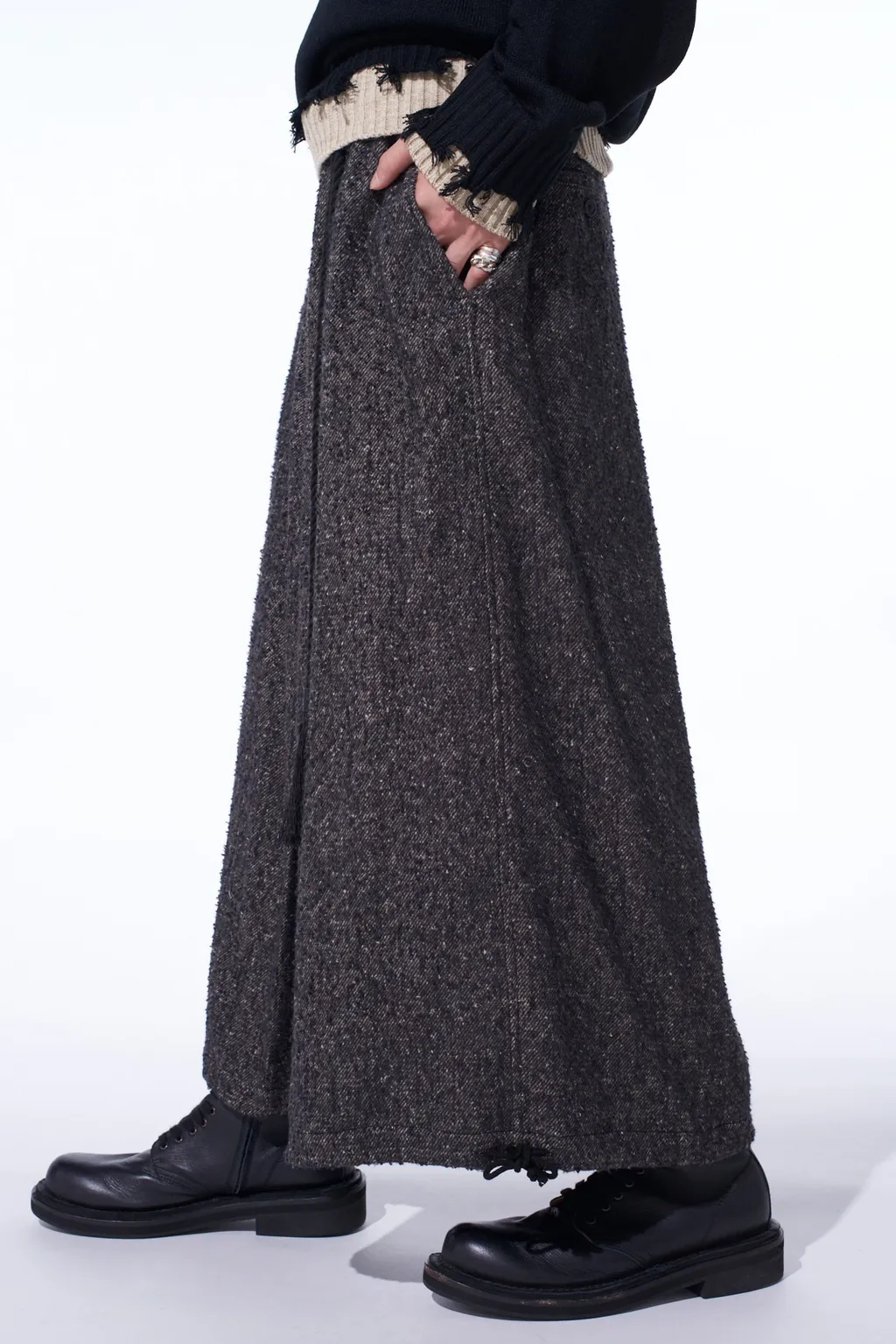 Brushed Twill Needle Punch Elastic Hakama Pants