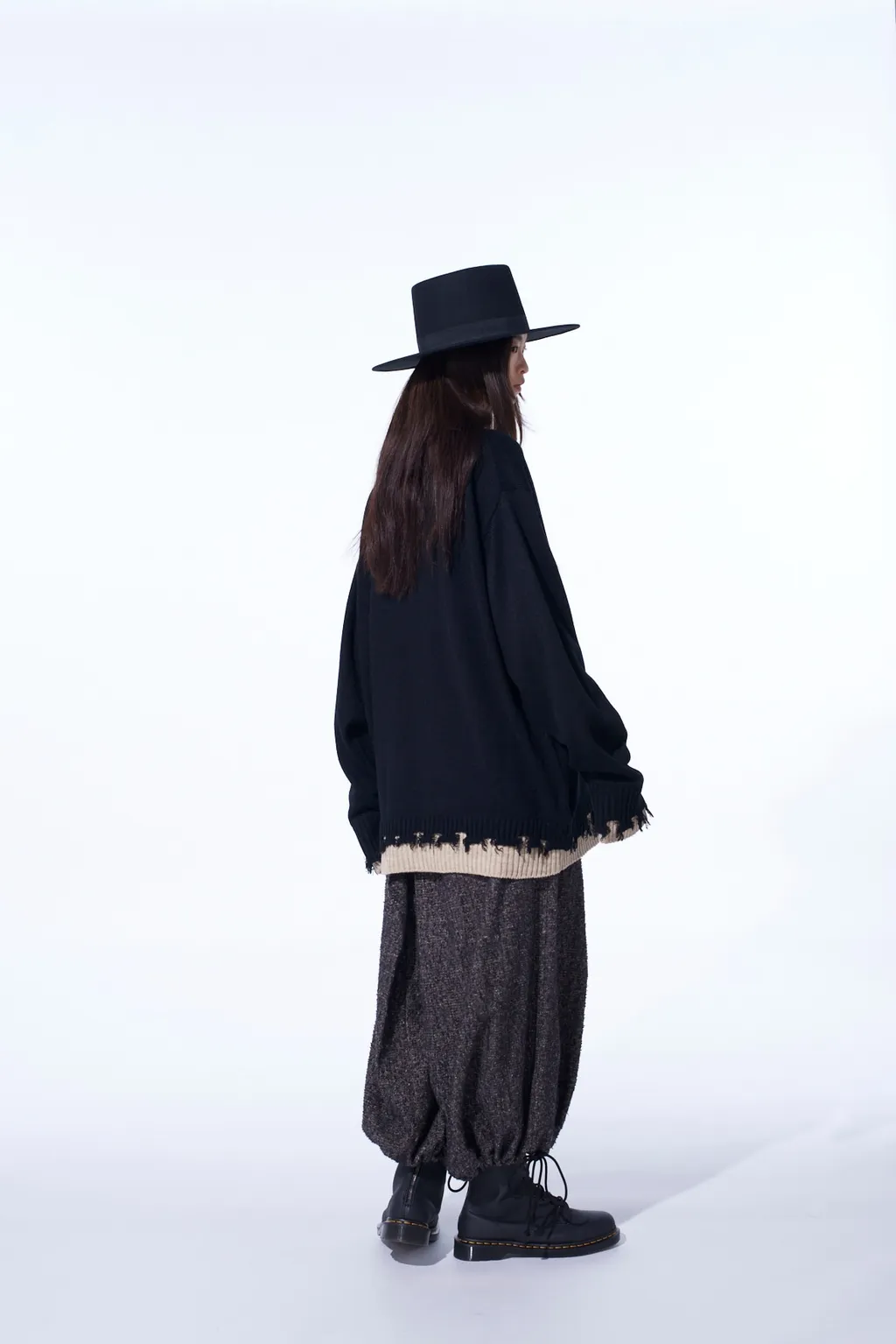 Brushed Twill Needle Punch Elastic Hakama Pants