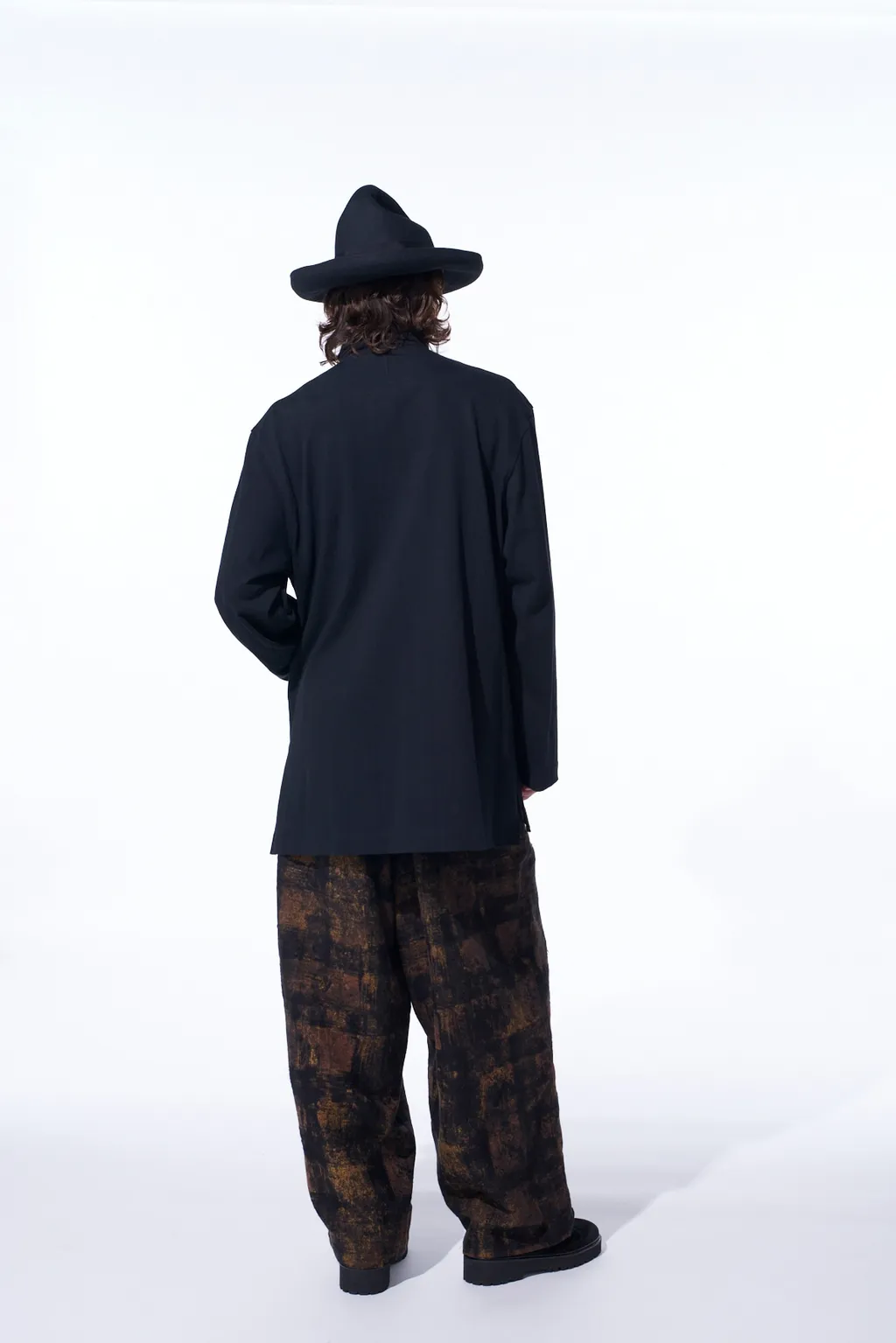 Check Jacquard Waist-String Wide Pants