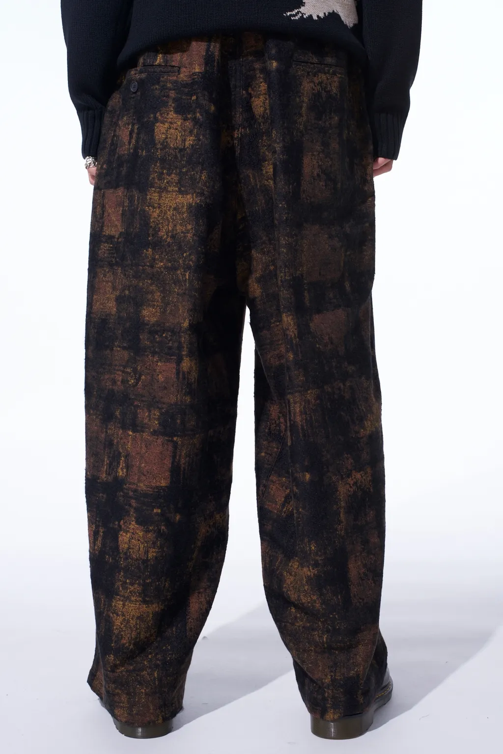 Check Jacquard Waist-String Wide Pants