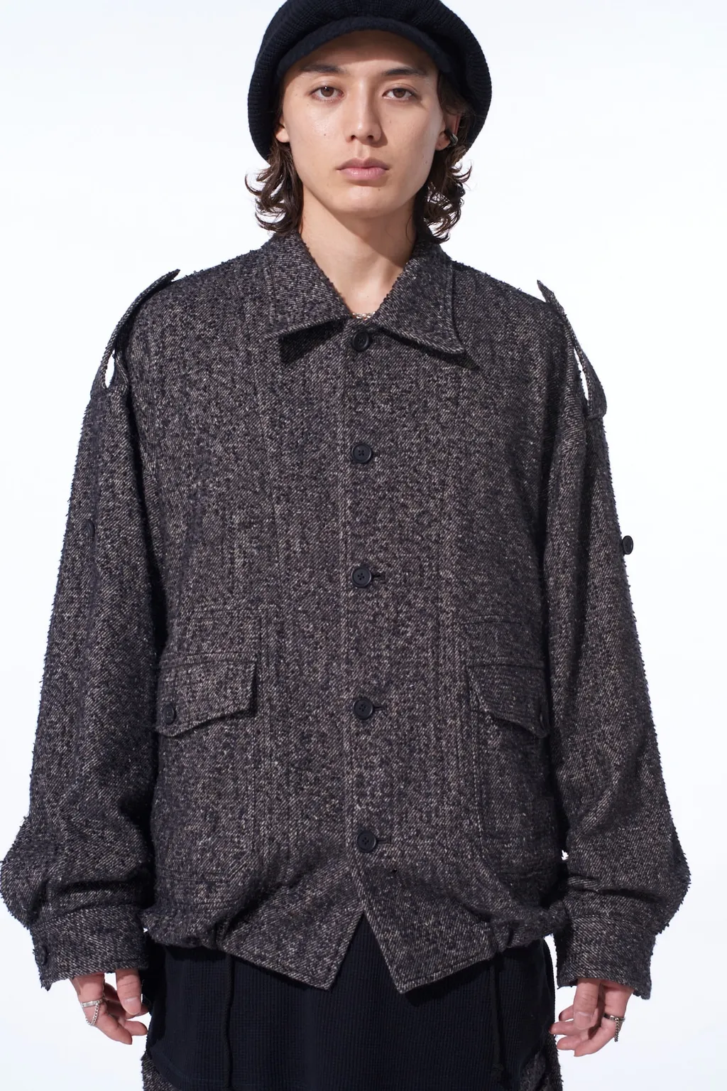 Brushed Twill Needle Punch Epaulette Oversized Blouson