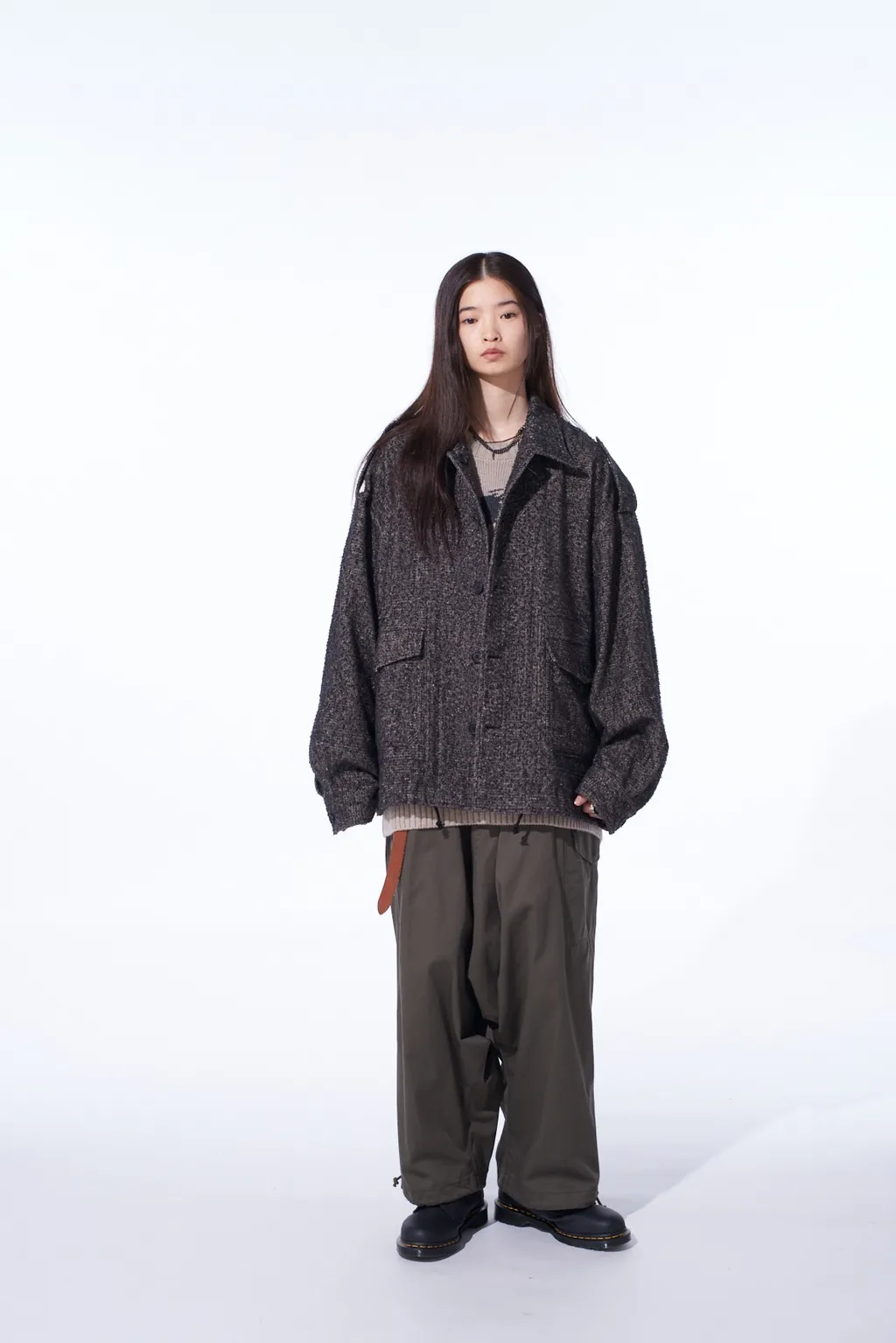 Brushed Twill Needle Punch Epaulette Oversized Blouson