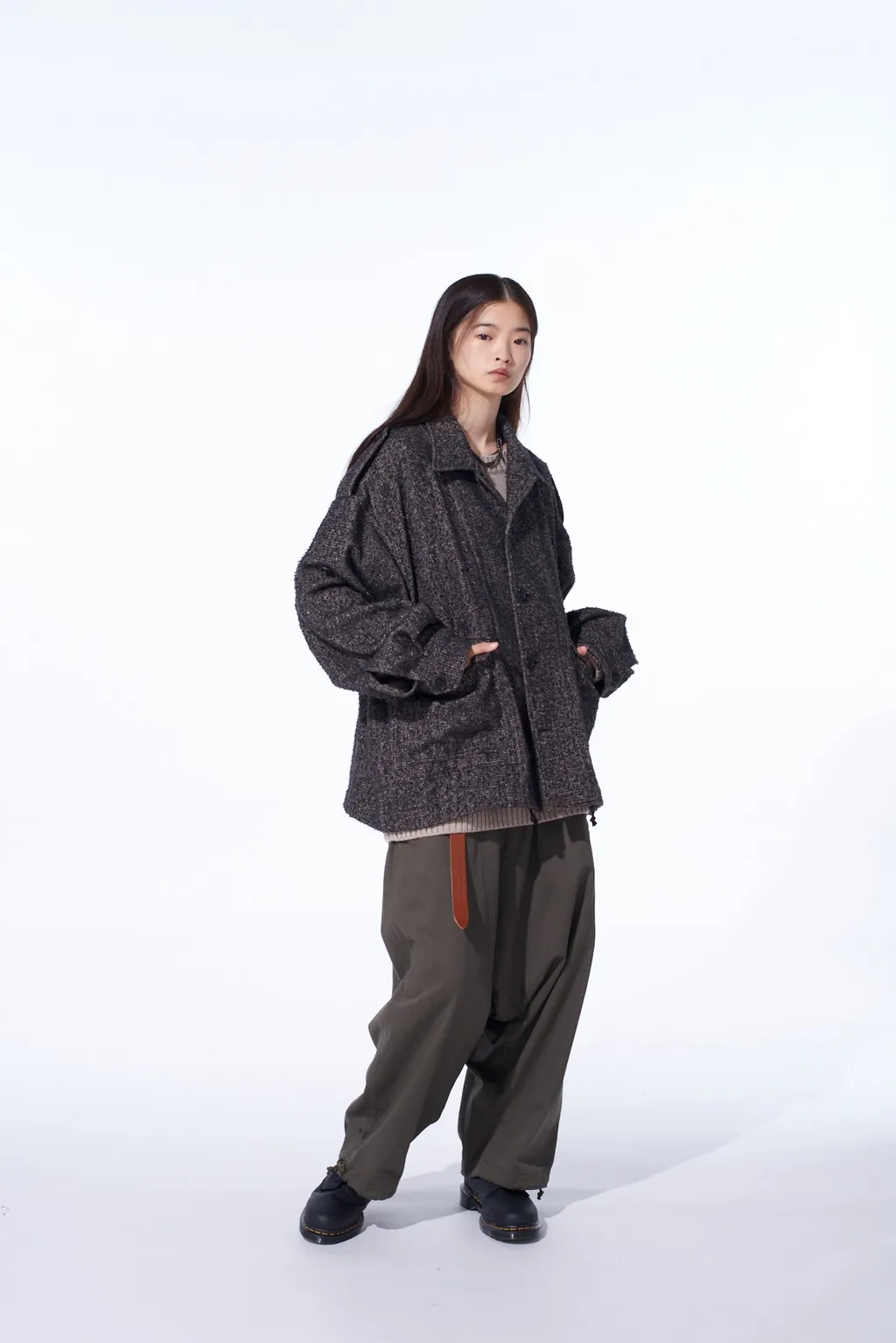 Brushed Twill Needle Punch Epaulette Oversized Blouson
