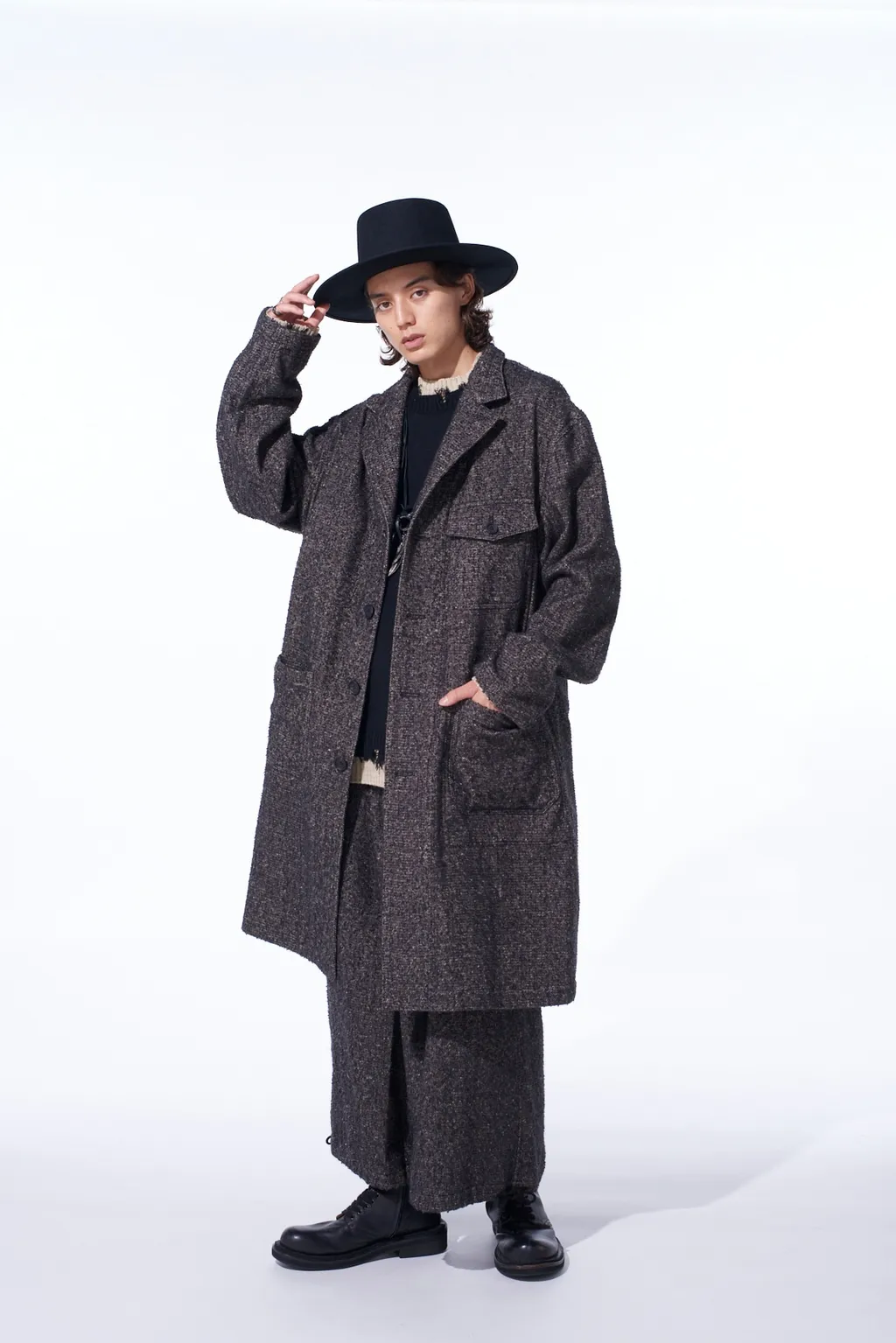 Brushed Twill Needle Punch Shop Coat