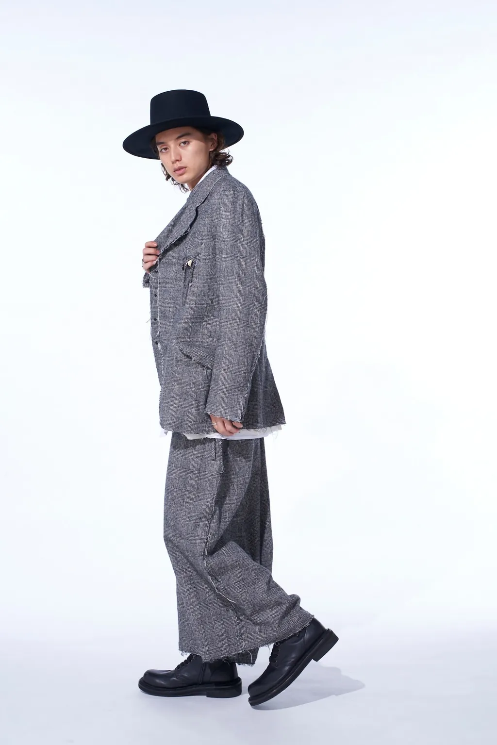 Glen Check Cut-Out Hem Jacket