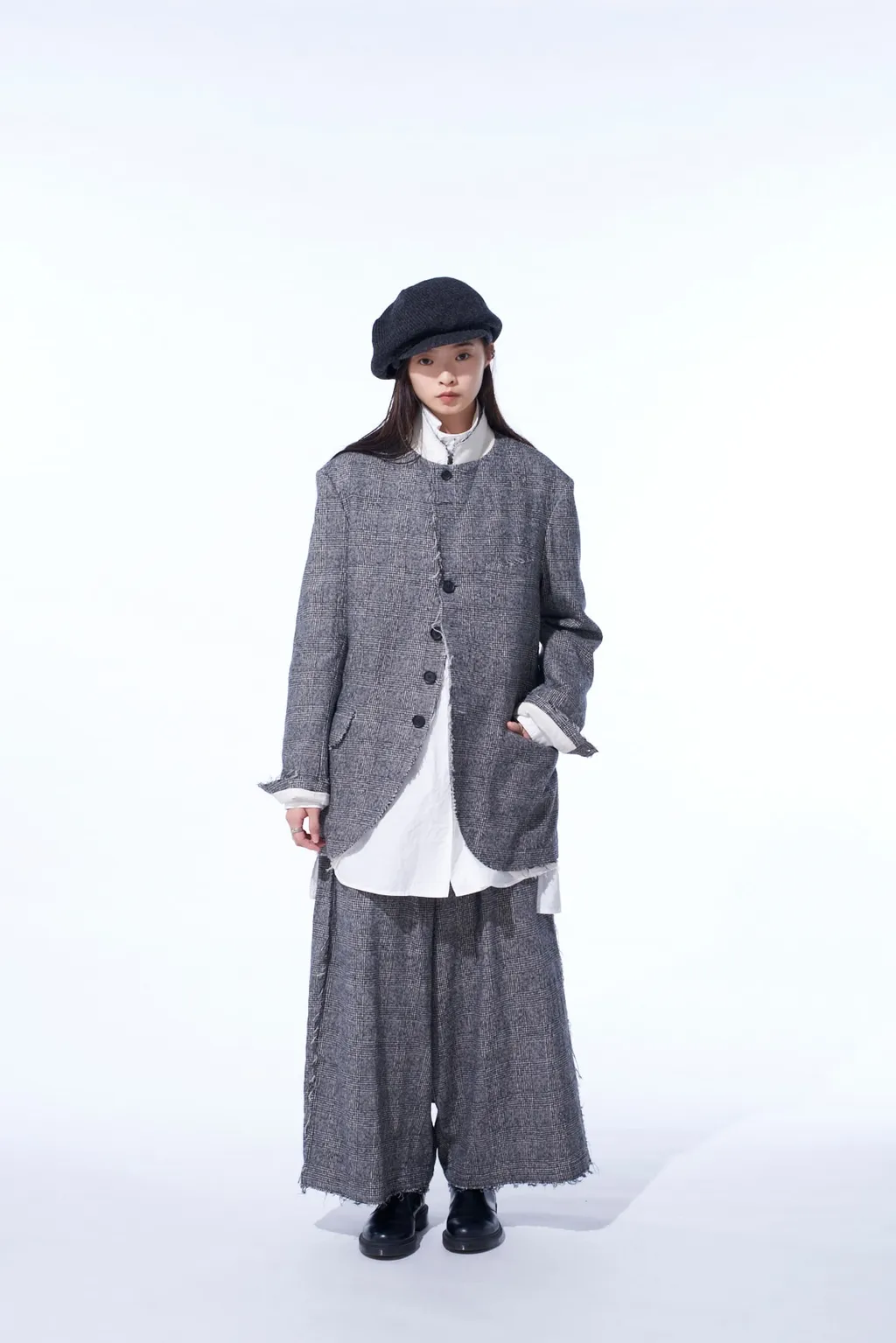 Glen Check Cut-Out Hem Jacket