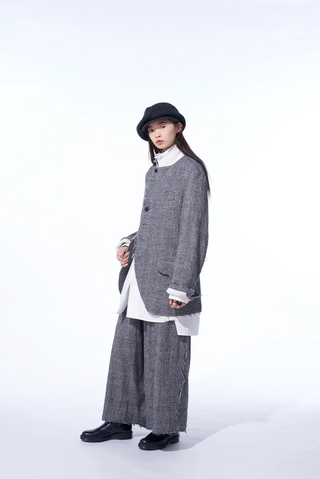 Glen Check Cut-Out Hem Jacket