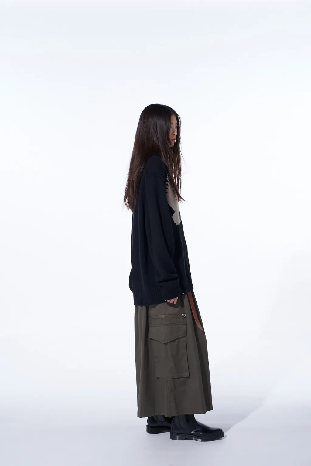 7G Wool-Blend Intarsia Crow-Pattern High Neck Knit