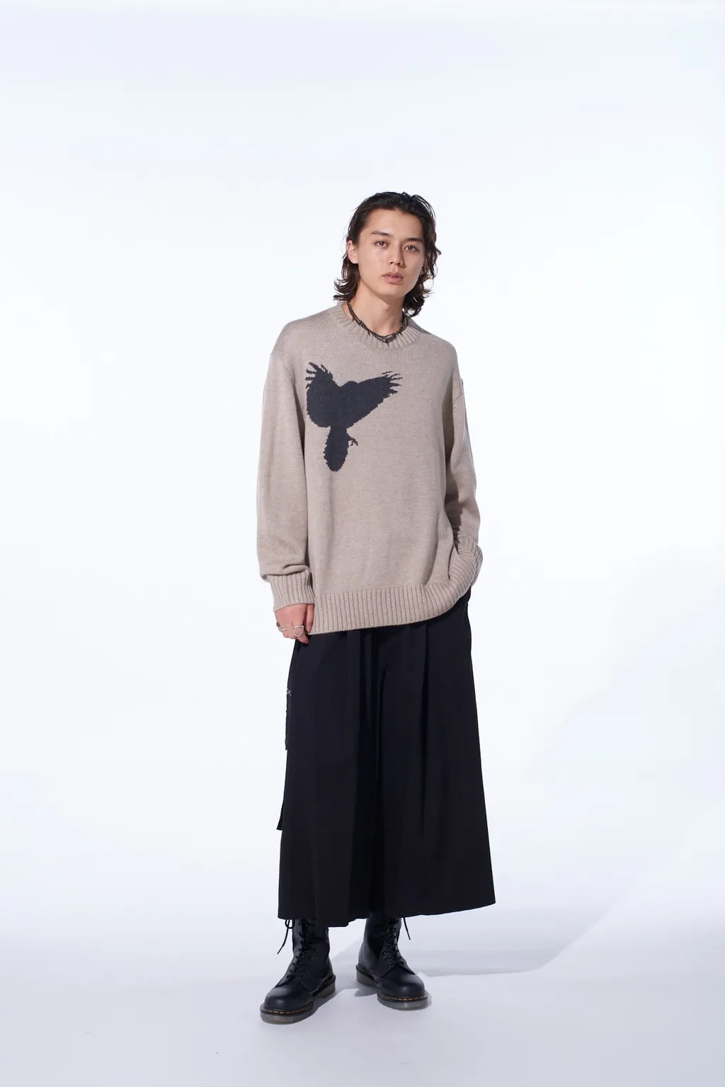 7G Wool-Blend Intarsia Crow-Pattern Pullover