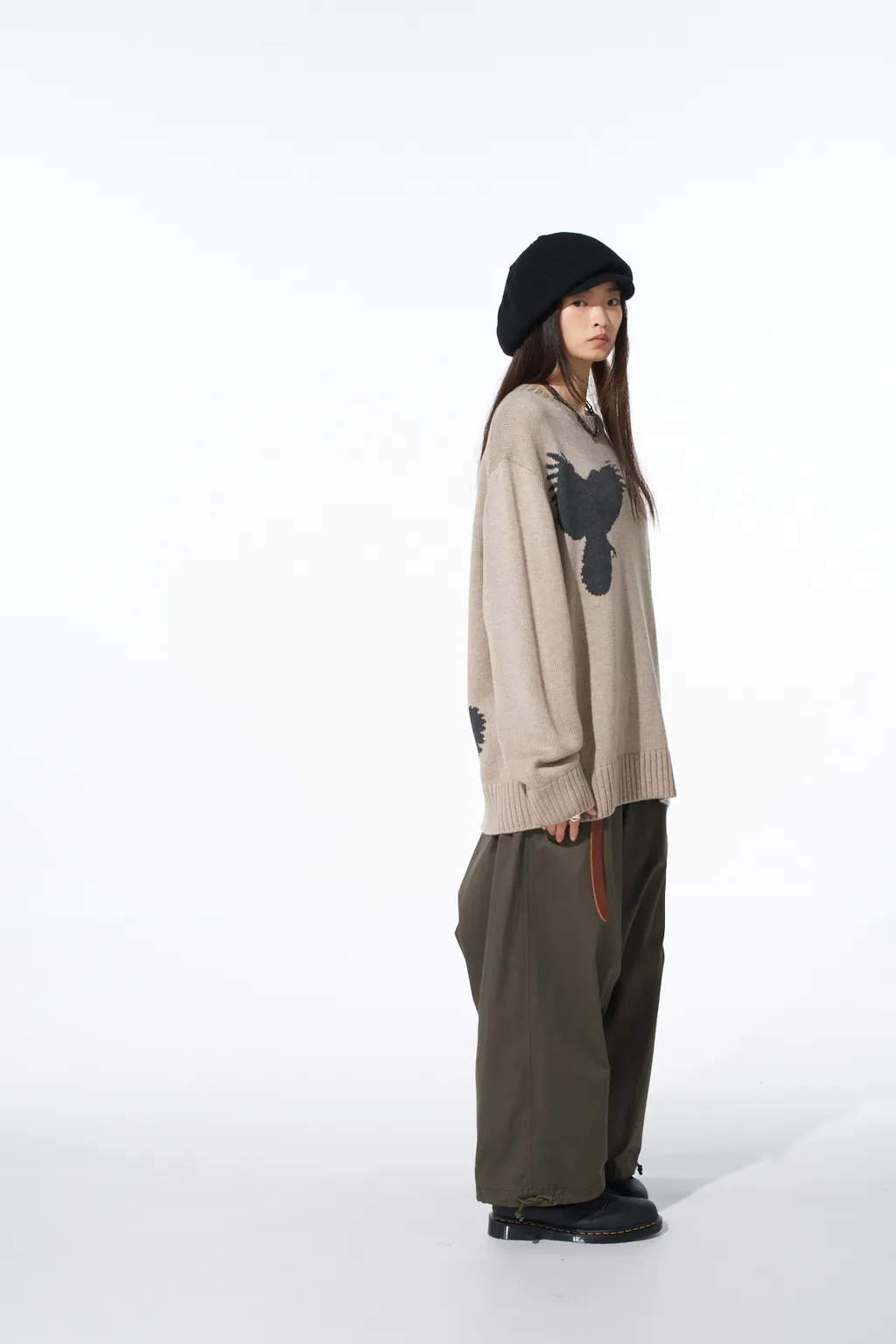 7G Wool-Blend Intarsia Crow-Pattern Pullover
