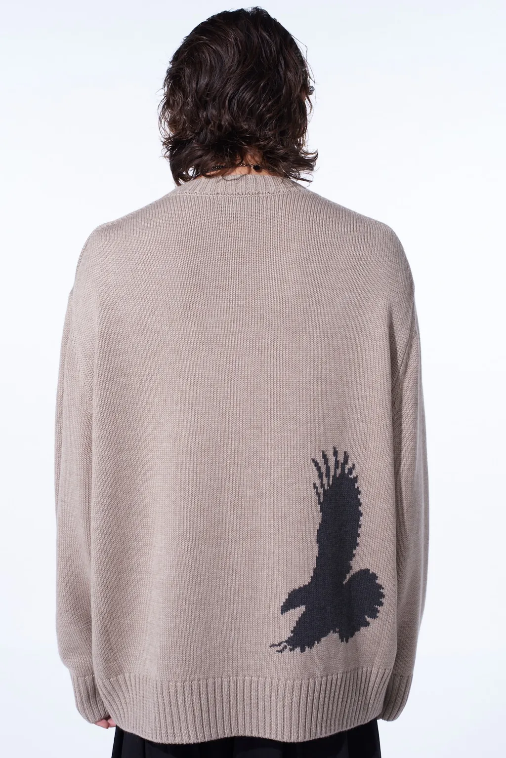 7G Wool-Blend Intarsia Crow-Pattern Pullover