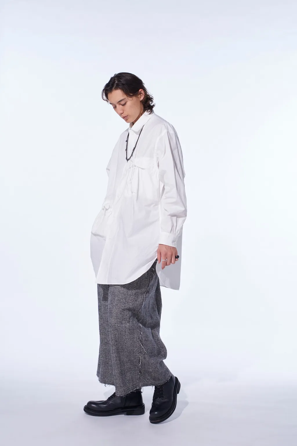 Glen Check Raw Edge Wide Sarouel Pants