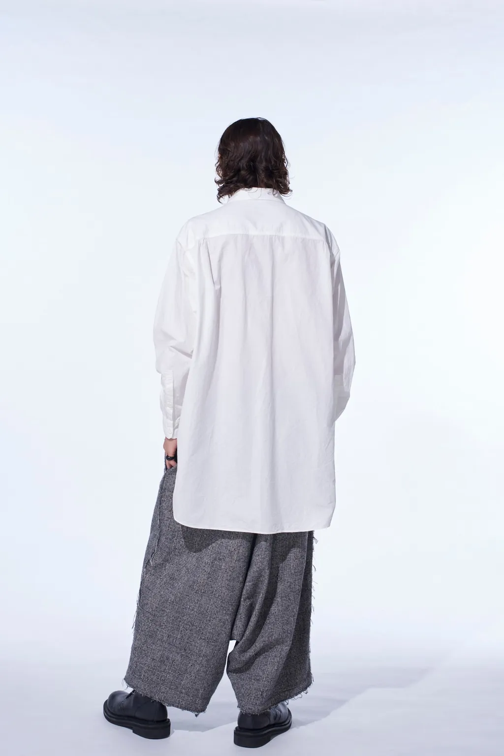 Glen Check Raw Edge Wide Sarouel Pants