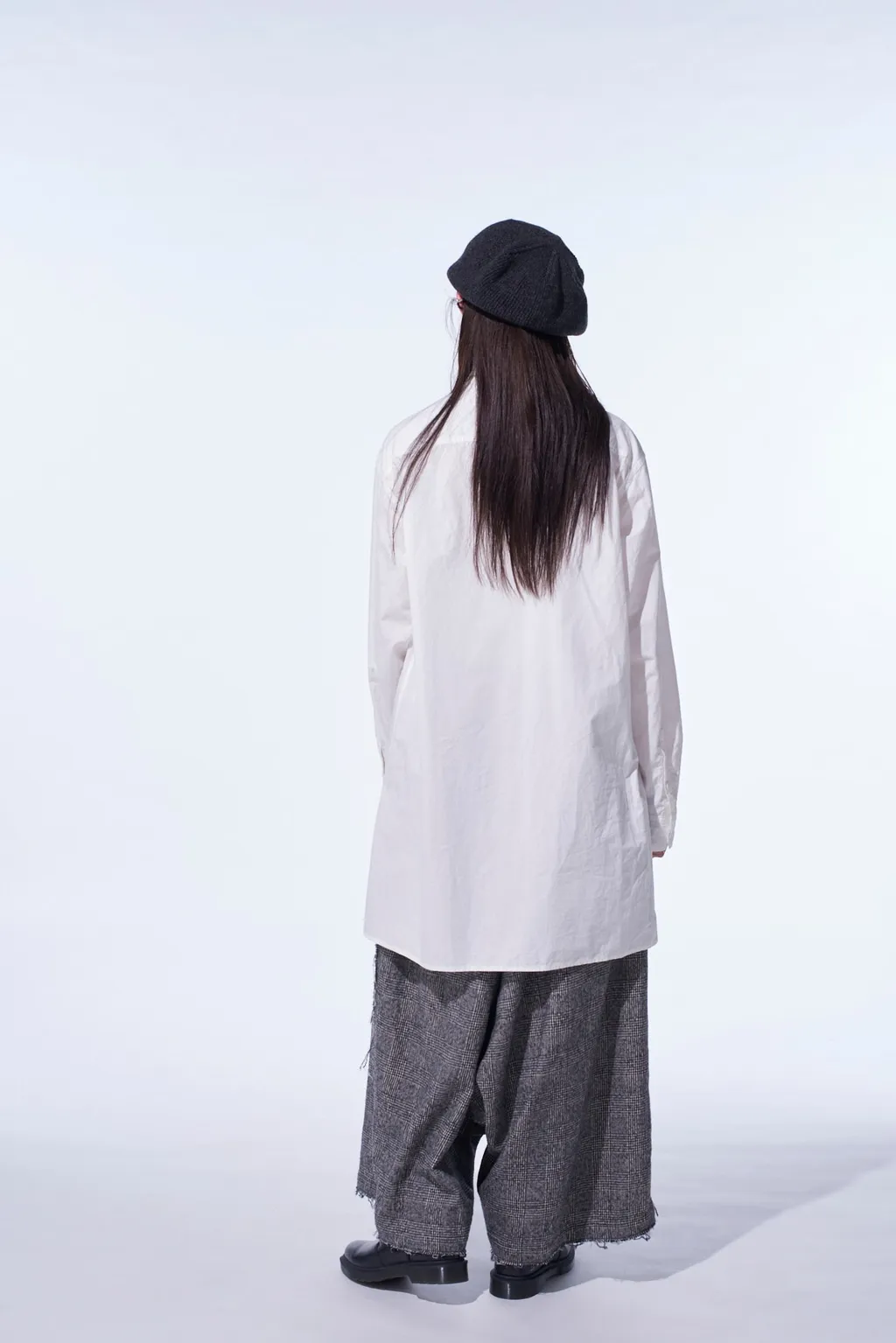 Glen Check Raw Edge Wide Sarouel Pants