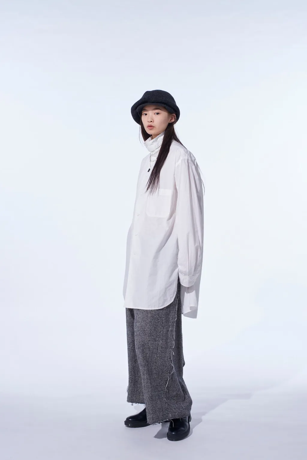Glen Check Raw Edge Wide Sarouel Pants