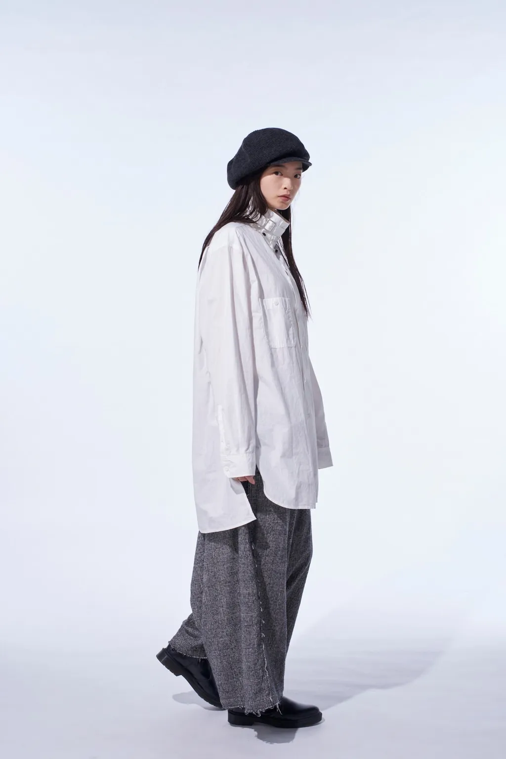 Glen Check Raw Edge Wide Sarouel Pants
