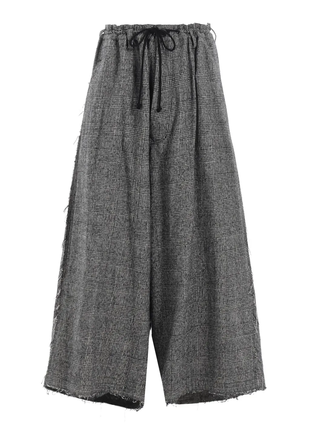 Glen Check Raw Edge Wide Sarouel Pants