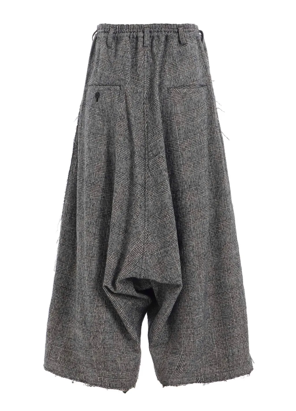 Glen Check Raw Edge Wide Sarouel Pants