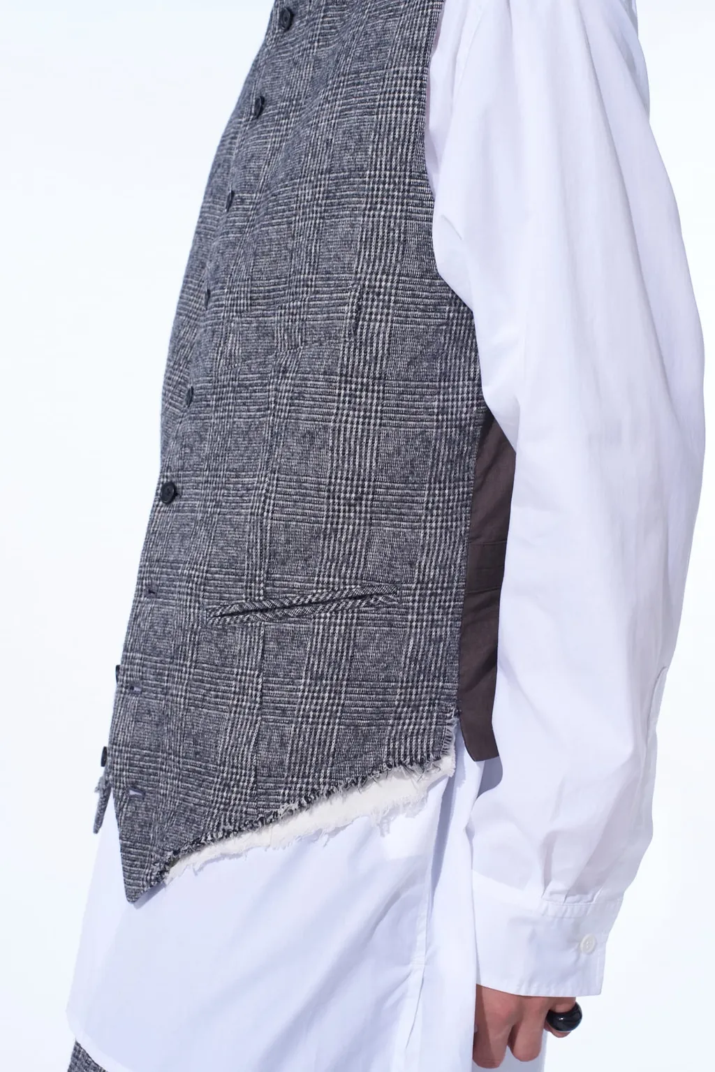 Glen Check Cut-Out Hem Stand Collar Vest