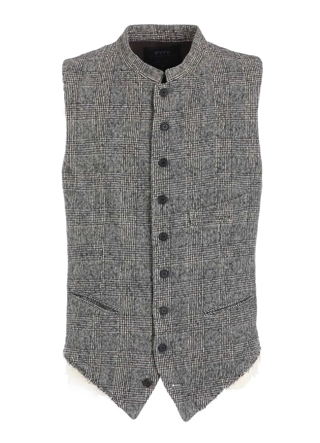 Glen Check Cut-Out Hem Stand Collar Vest