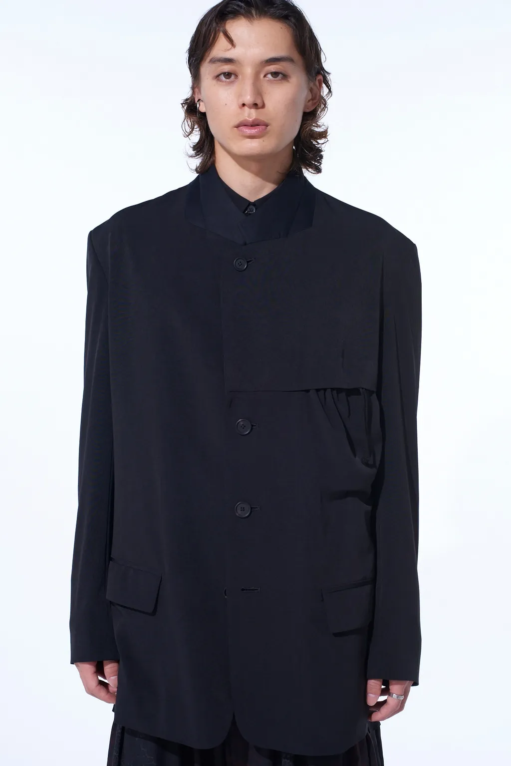 Crepe De Chine Shirring Pockets Jacket