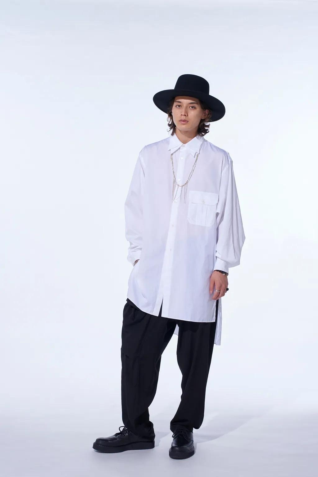 Crepe De Chine Shirring Pockets Tapered Pants