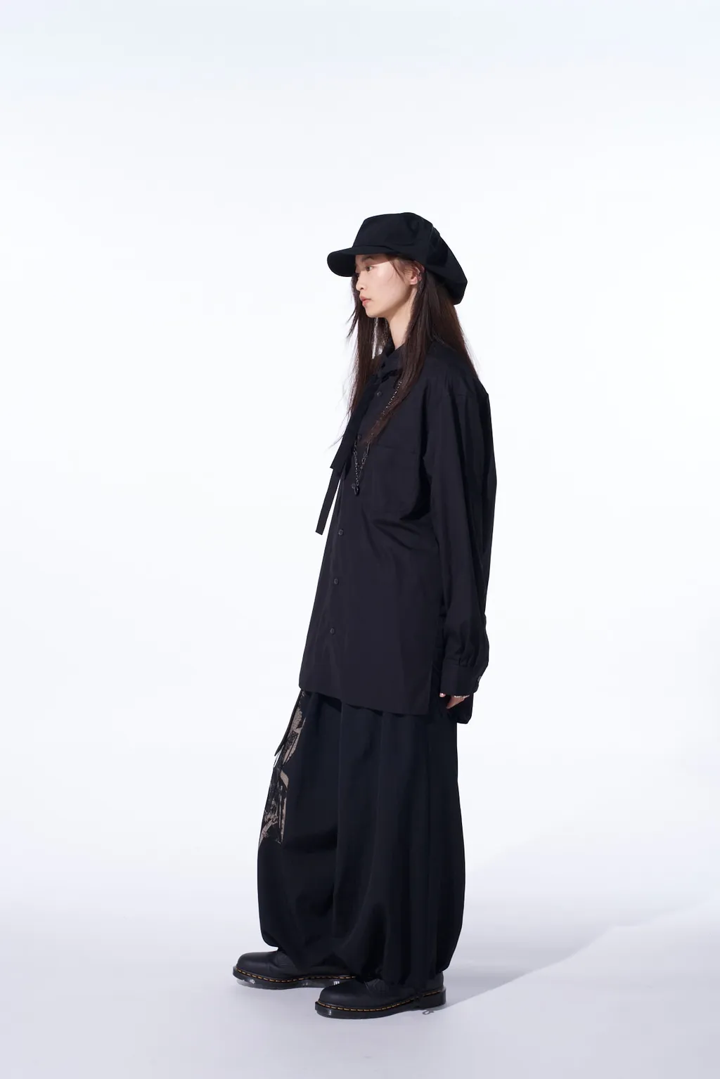 Cotton Broad Ribon Stand Collar Shirt