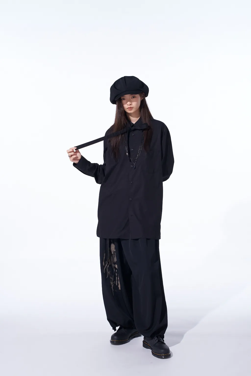 Cotton Broad Ribon Stand Collar Shirt