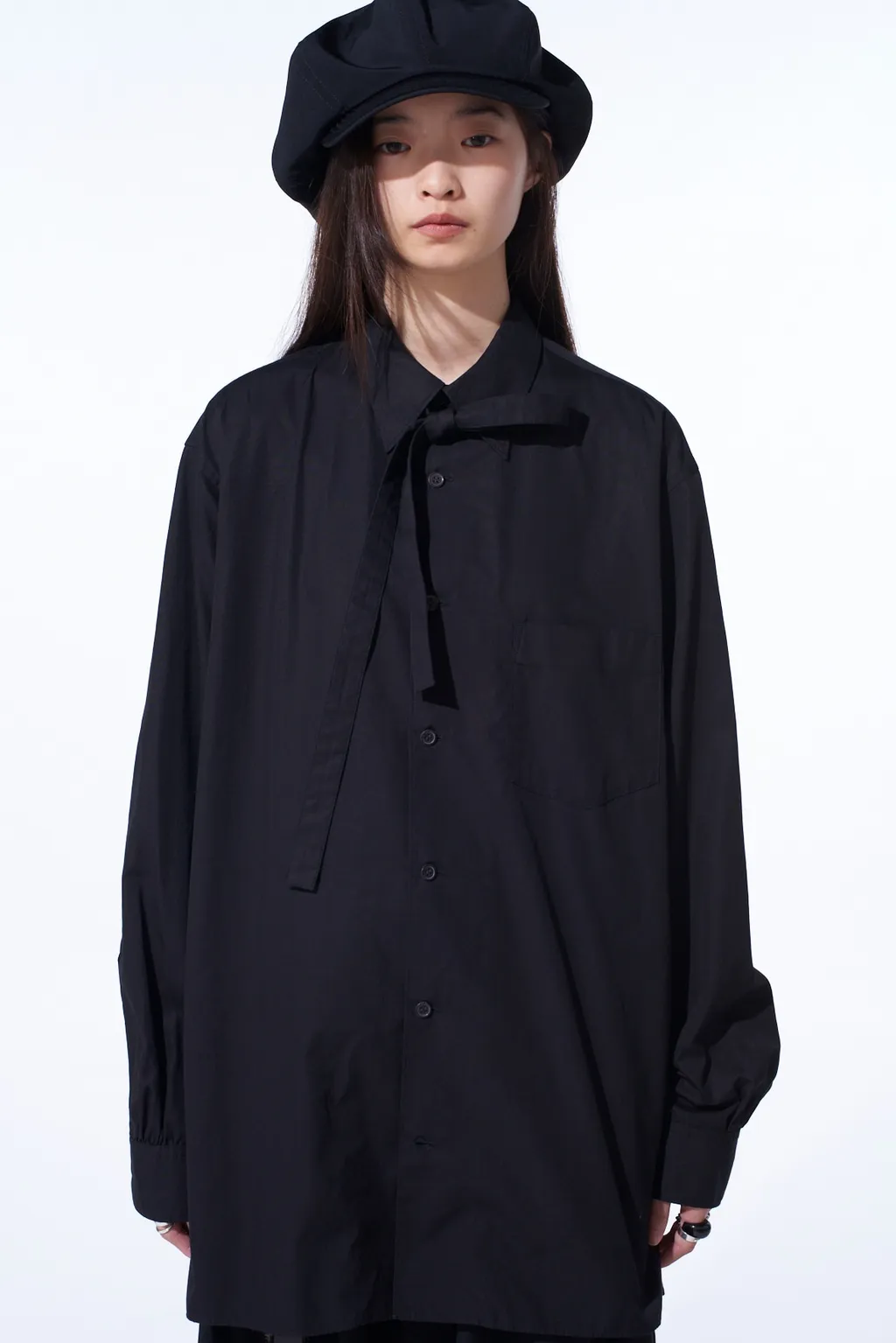 Cotton Broad Ribon Stand Collar Shirt