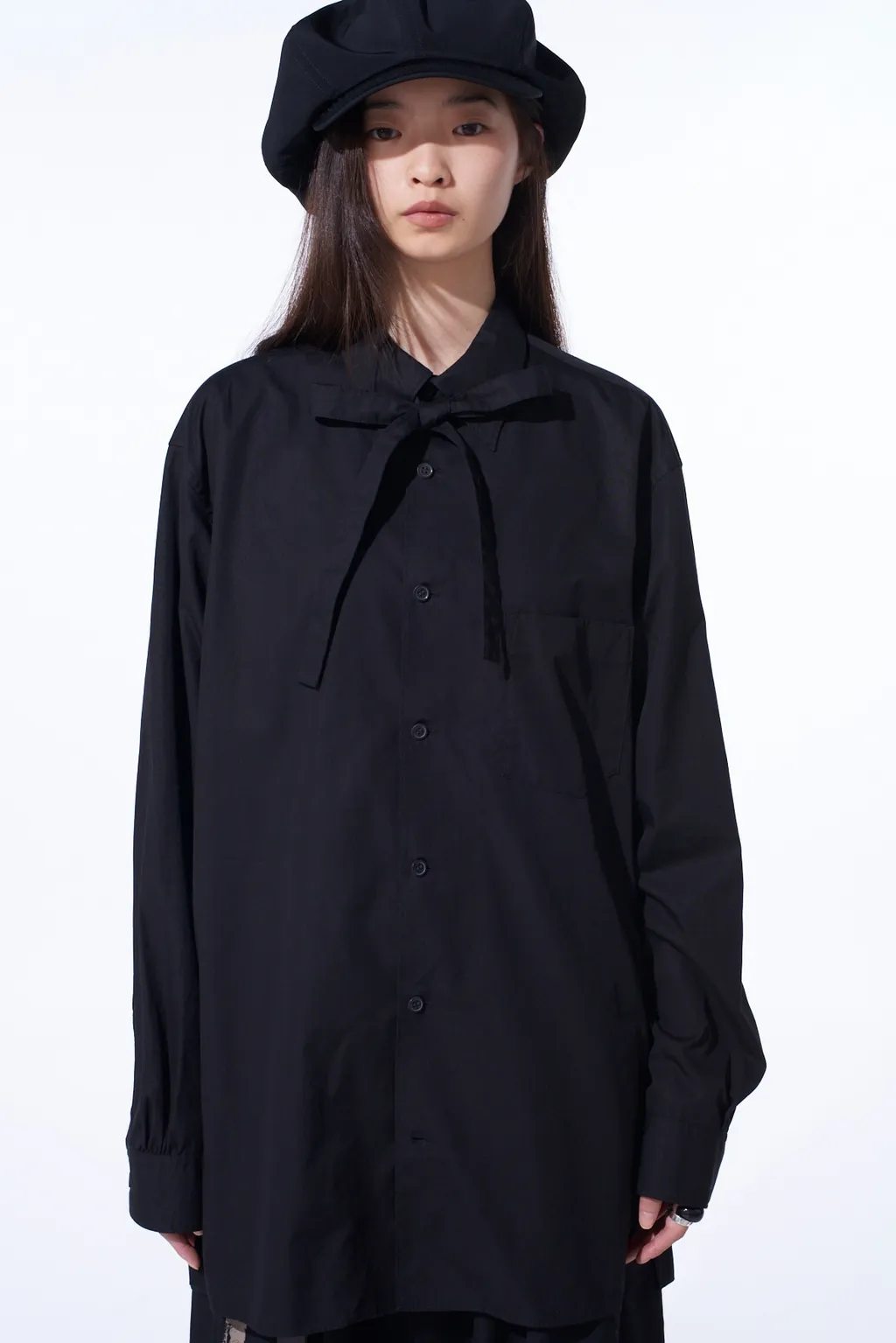 Cotton Broad Ribon Stand Collar Shirt