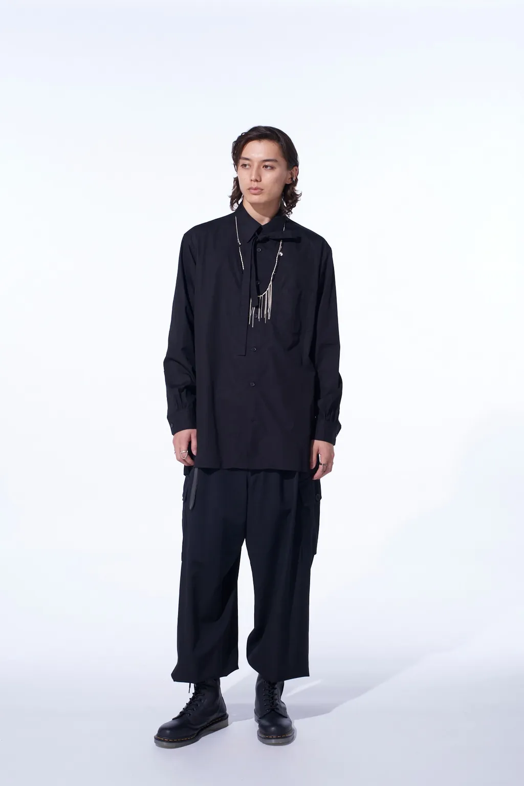 Cotton Broad Ribon Stand Collar Shirt