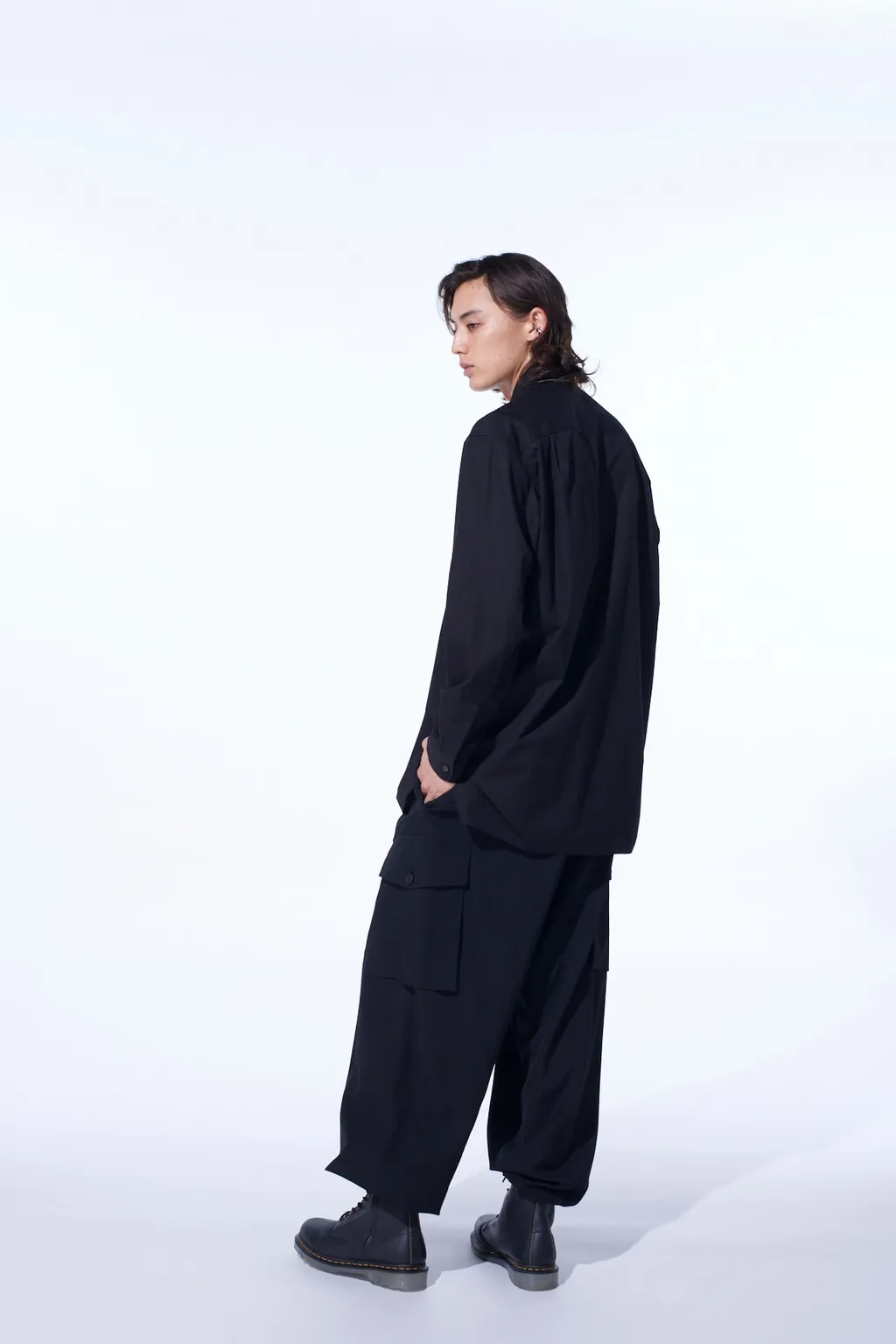 Cotton Broad Ribon Stand Collar Shirt