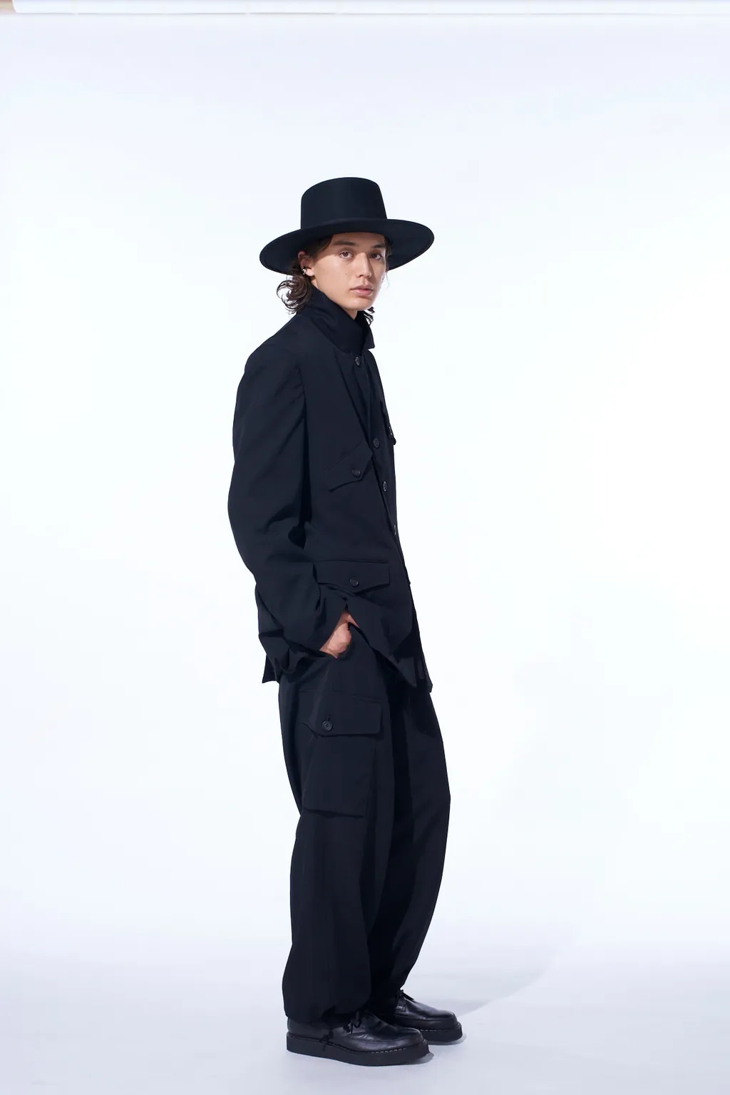 Washer Wool Gabardine Asymmetric Pocket Jacket