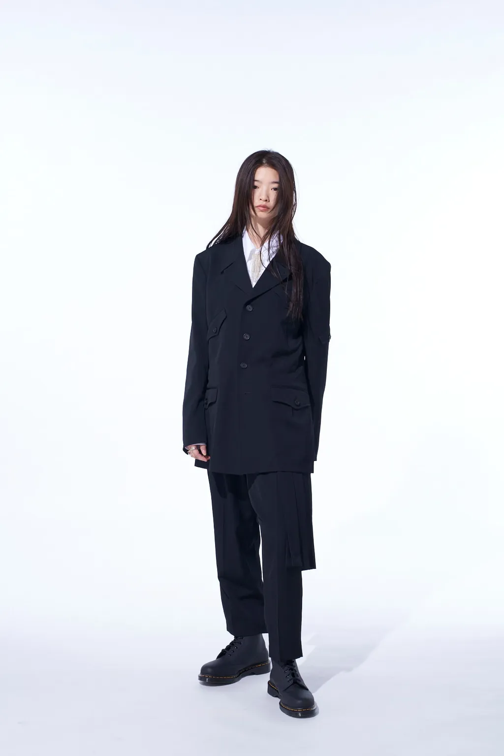 Washer Wool Gabardine Asymmetric Pocket Jacket