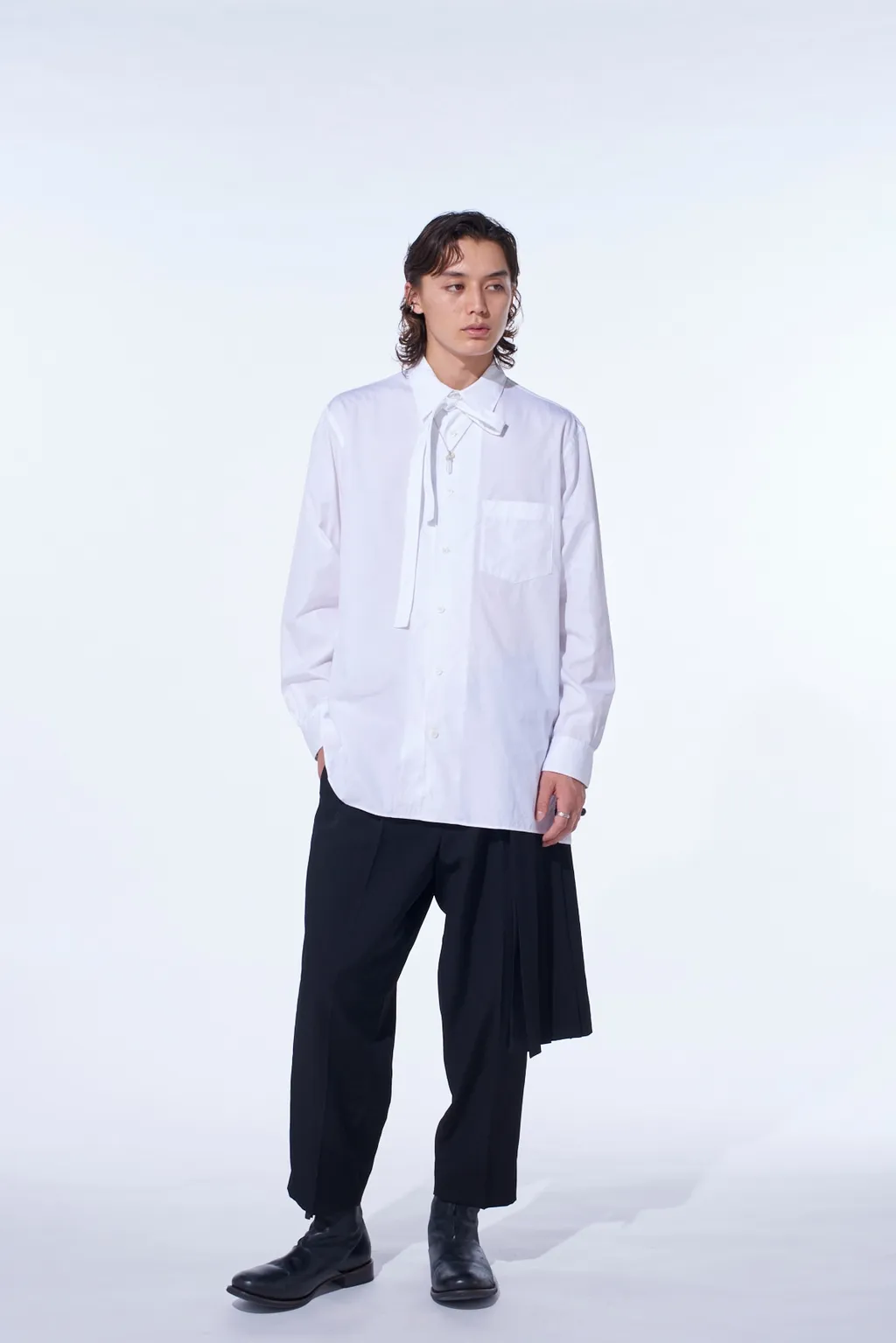 Washer Wool Gabardine Skirted Wrap Pants